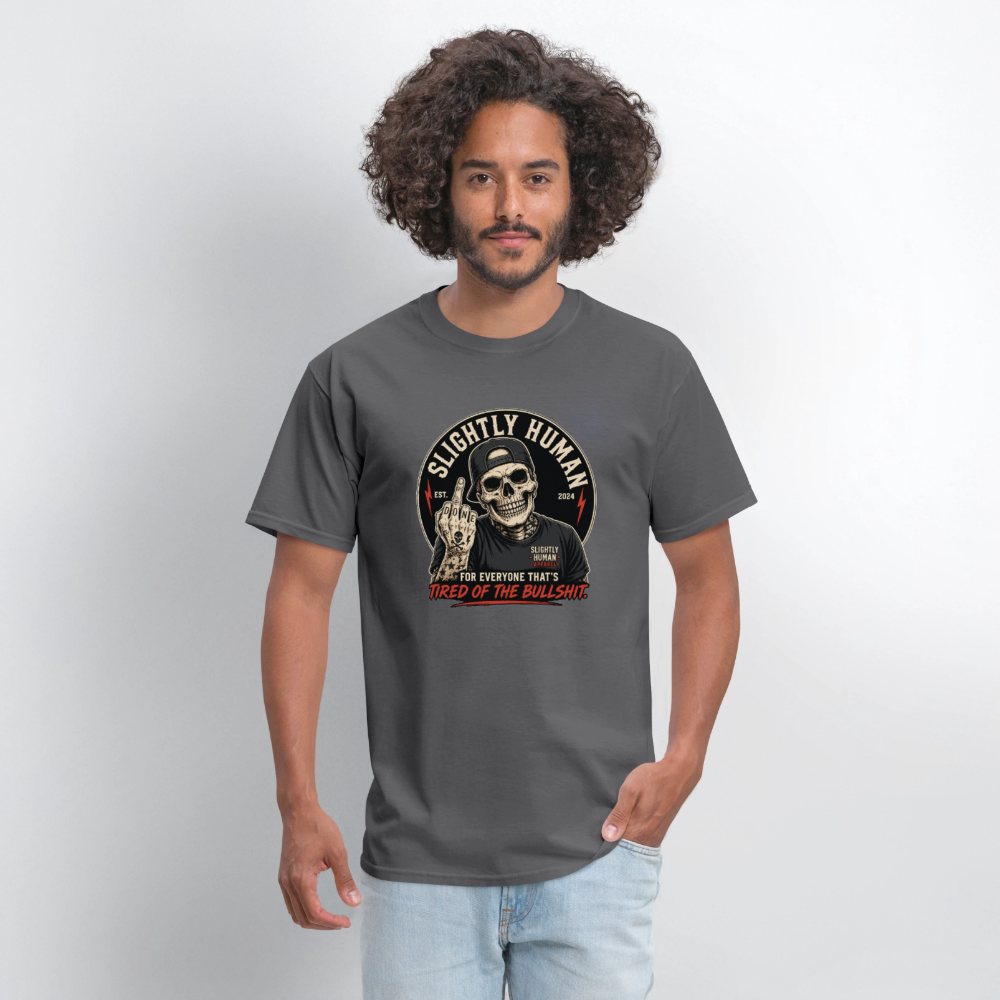 Slightly Human Brand Tee Middle Finger Skull - charcoal
