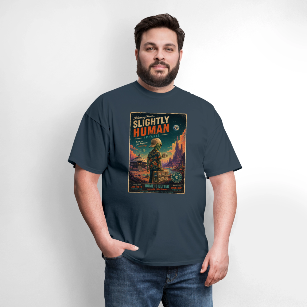 Slightly Human Home Is Better T-Shirt -  blue dusk