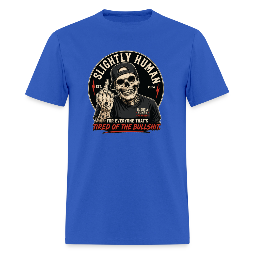 Slightly Human Brand Tee Middle Finger Skull - royal blue