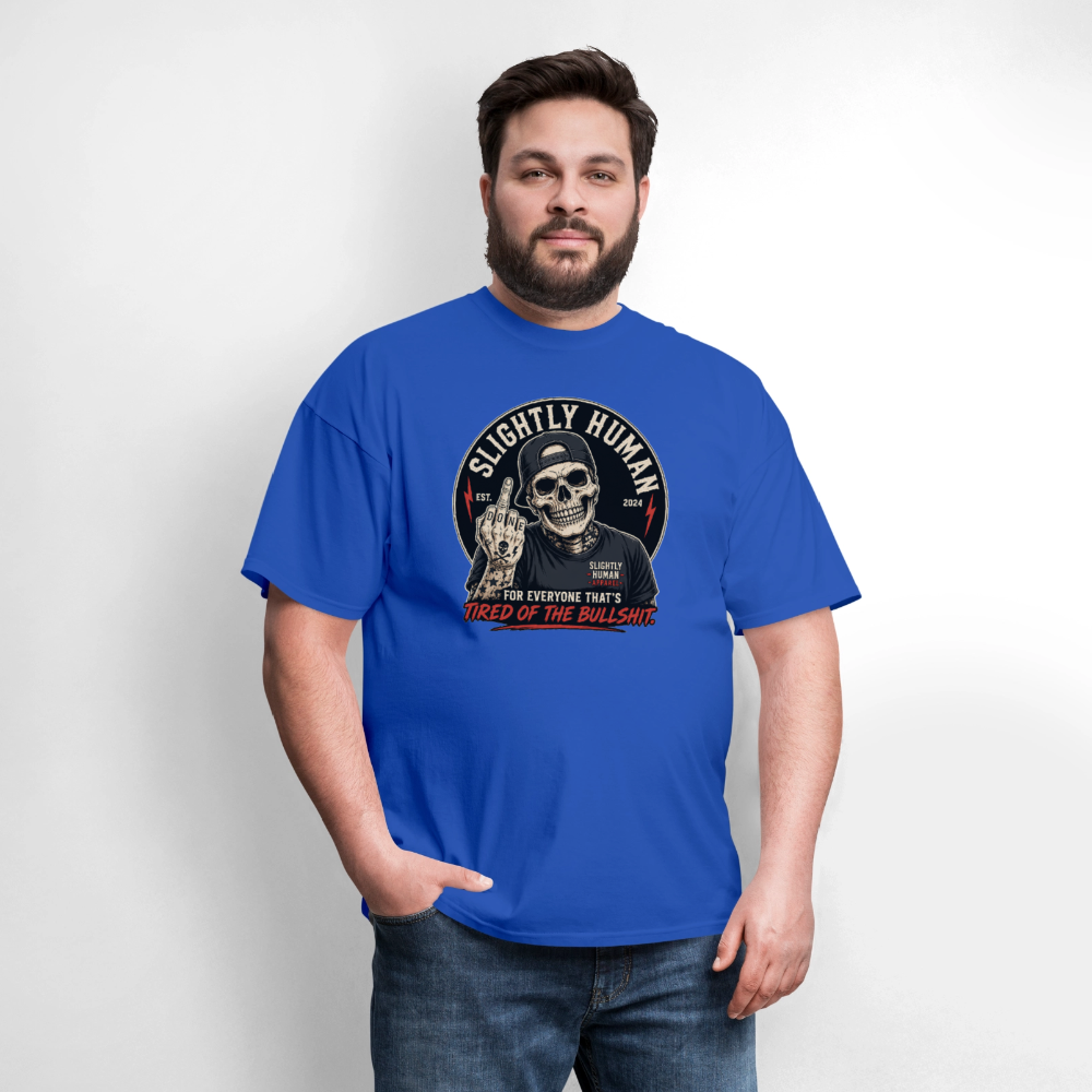 Slightly Human Brand Tee Middle Finger Skull - royal blue