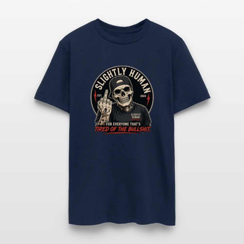 Slightly Human Brand Tee Middle Finger Skull - navy