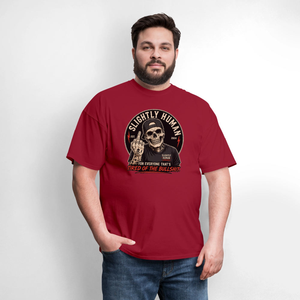 Slightly Human Brand Tee Middle Finger Skull - dark red