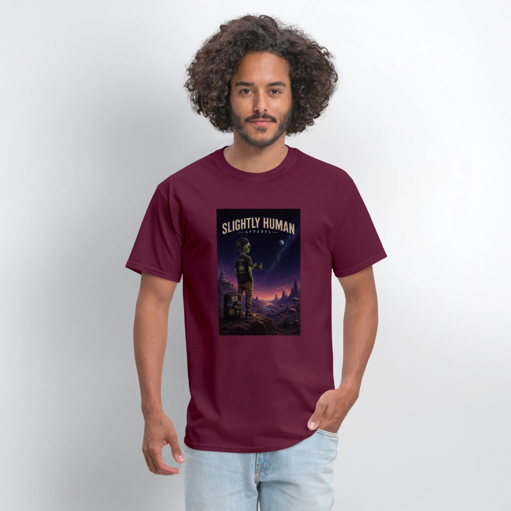 Slightly Human Home Planet T-Shirt - burgundy