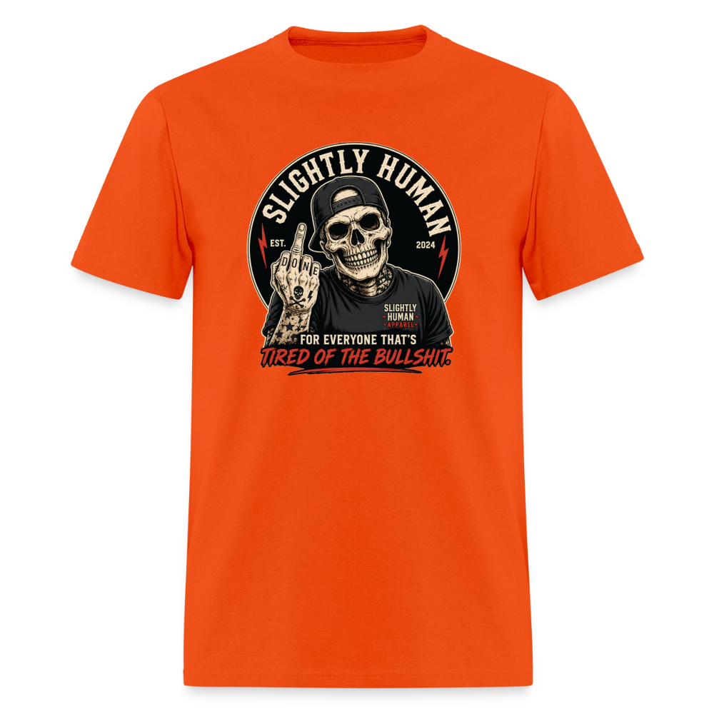 Slightly Human Brand Tee Middle Finger Skull - orange