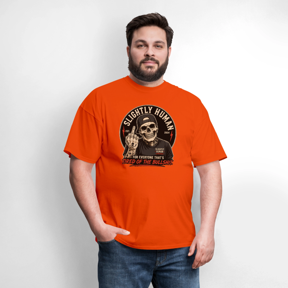 Slightly Human Brand Tee Middle Finger Skull - orange