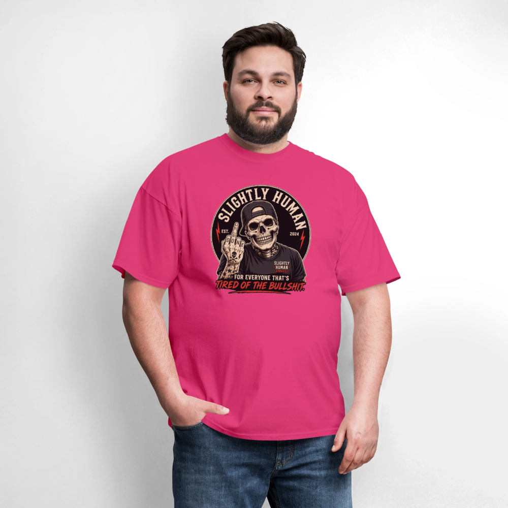Slightly Human Brand Tee Middle Finger Skull - fuchsia