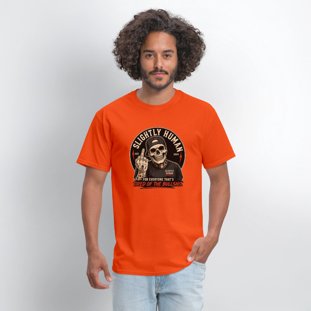 Slightly Human Brand Tee Middle Finger Skull - orange