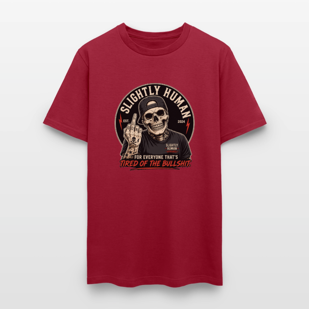 Slightly Human Brand Tee Middle Finger Skull - dark red