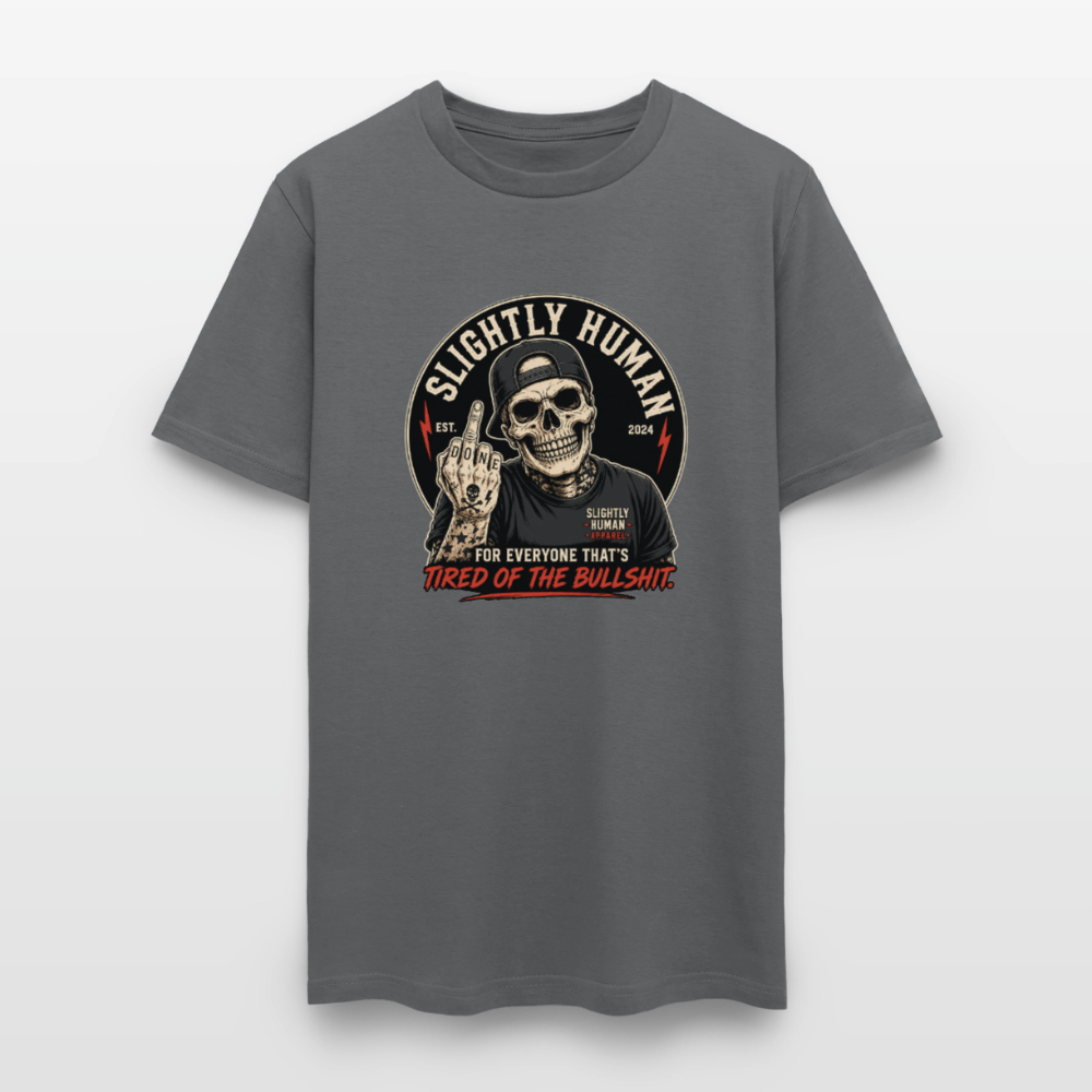 Slightly Human Brand Tee Middle Finger Skull - charcoal