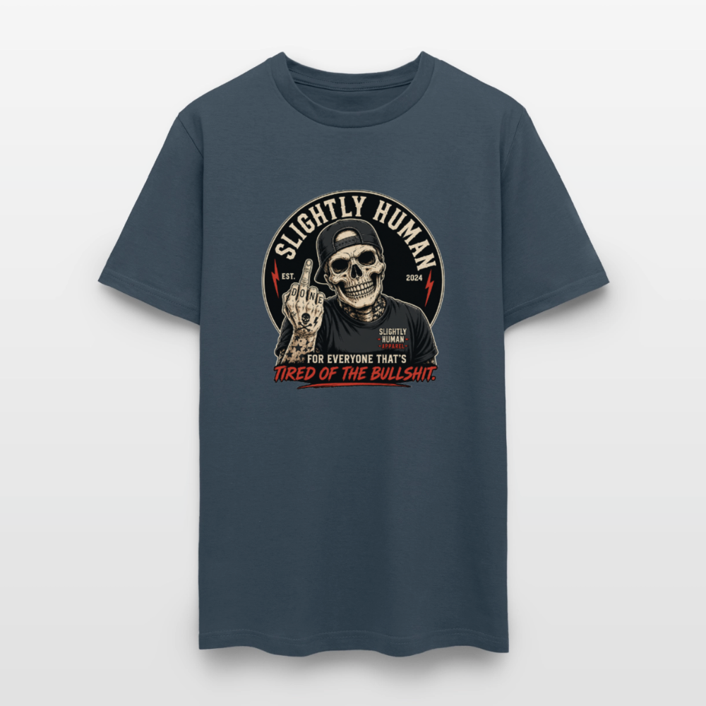 Slightly Human Brand Tee Middle Finger Skull -  blue dusk