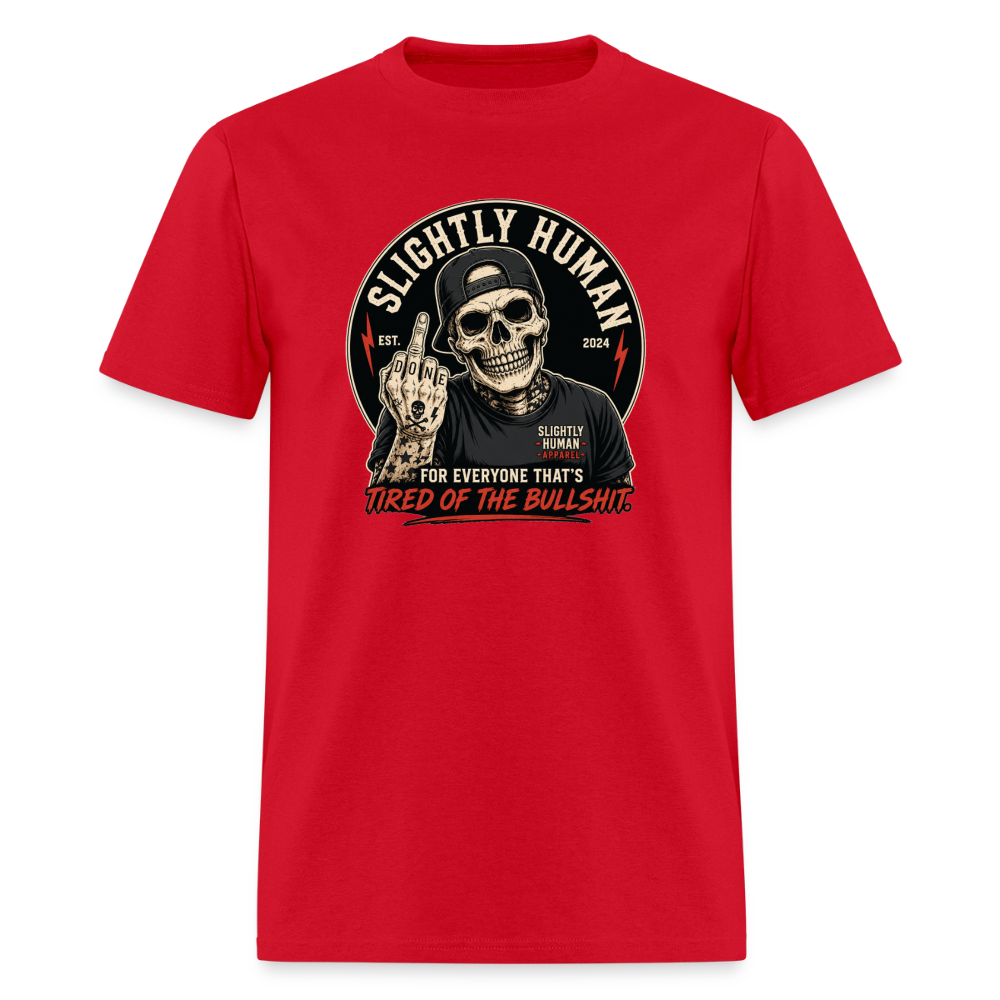 Slightly Human Brand Tee Middle Finger Skull - red