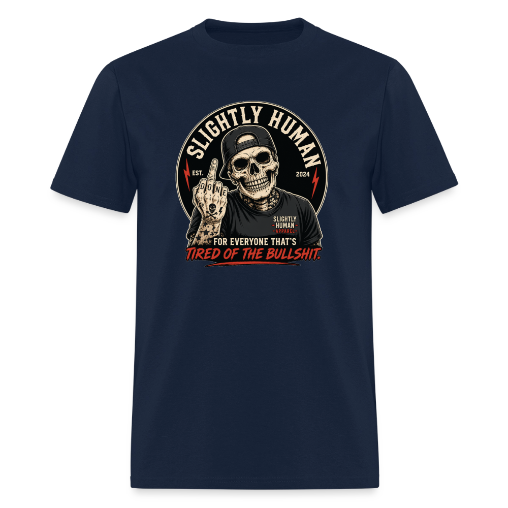 Slightly Human Brand Tee Middle Finger Skull - navy