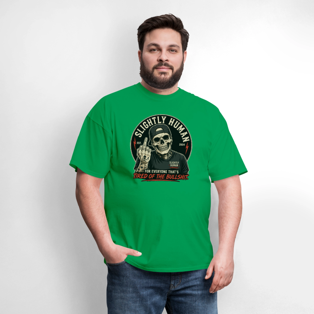 Slightly Human Brand Tee Middle Finger Skull - bright green