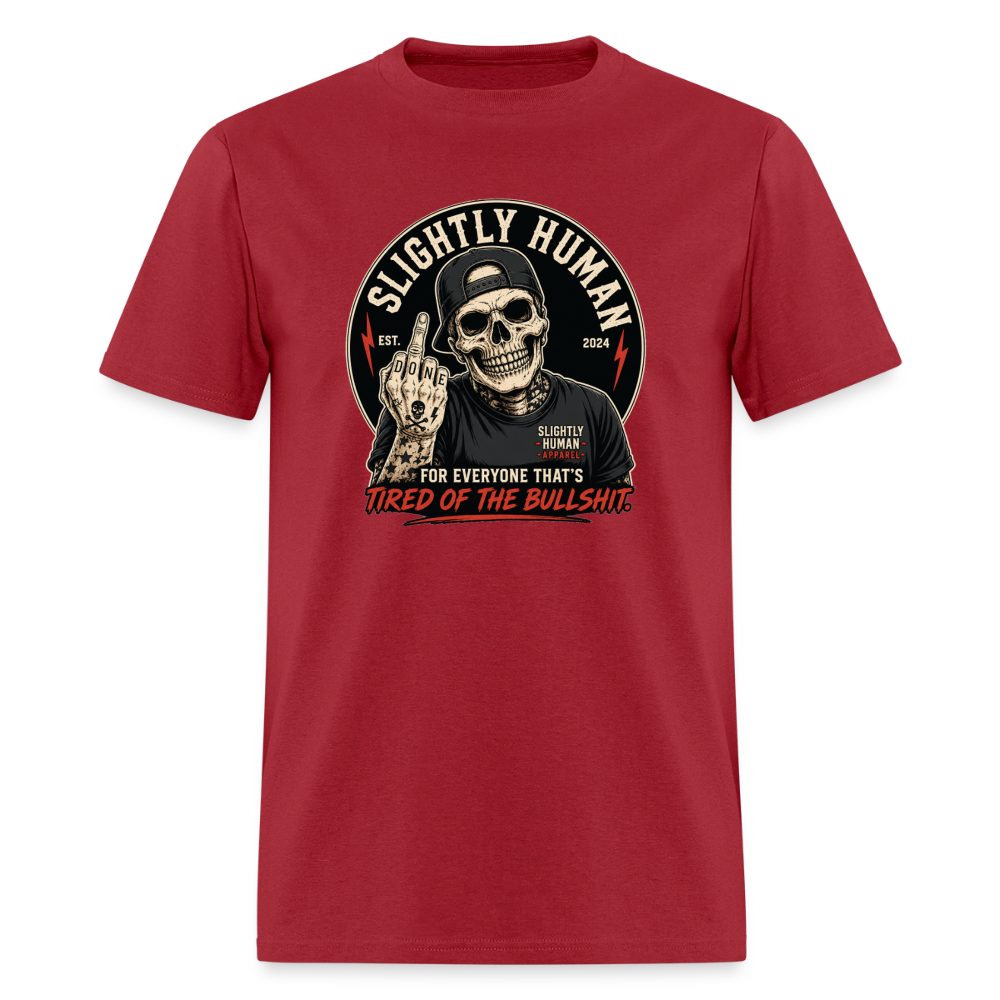 Slightly Human Brand Tee Middle Finger Skull - dark red