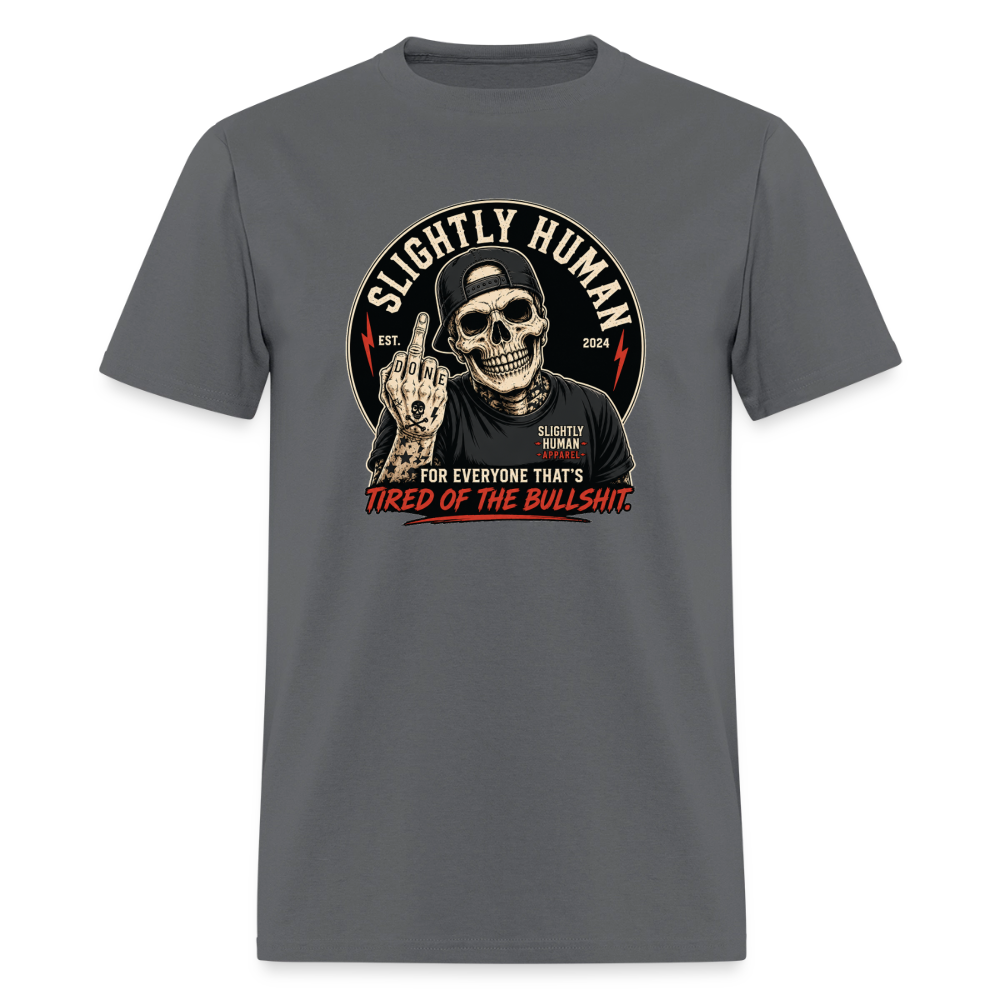 Slightly Human Brand Tee Middle Finger Skull - charcoal