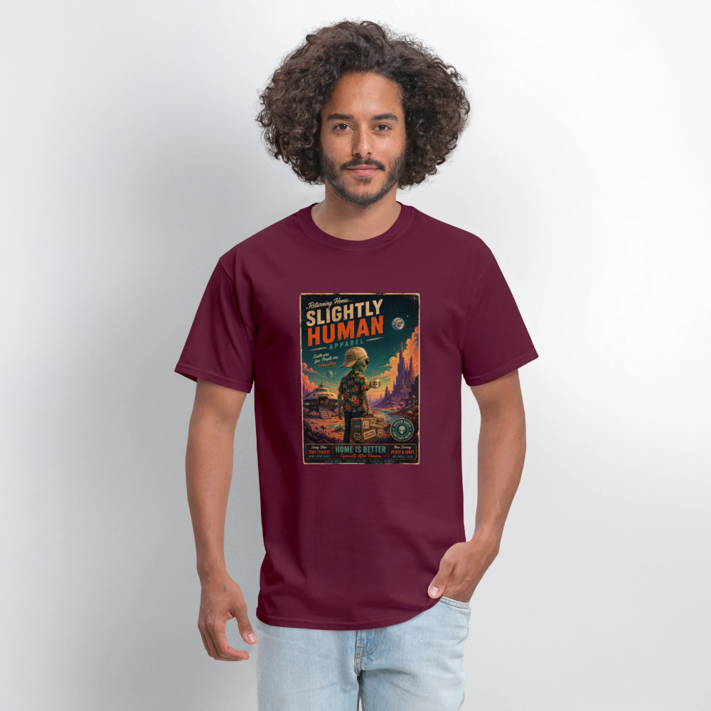 Slightly Human Home Is Better T-Shirt - burgundy