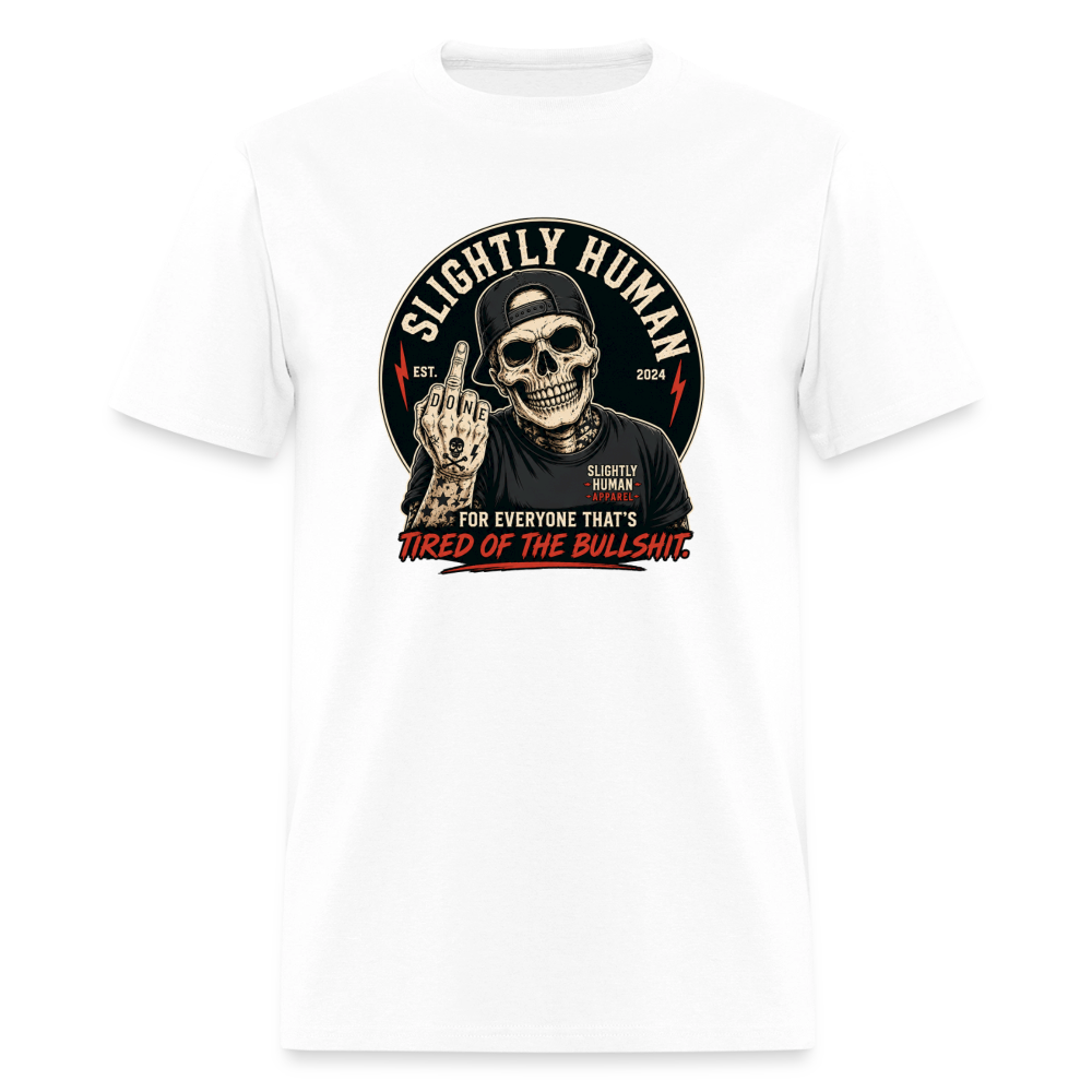 Slightly Human Brand Tee Middle Finger Skull - white