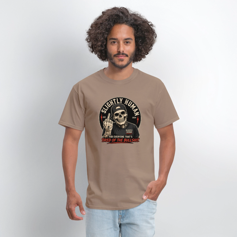 Slightly Human Brand Tee Middle Finger Skull - safari