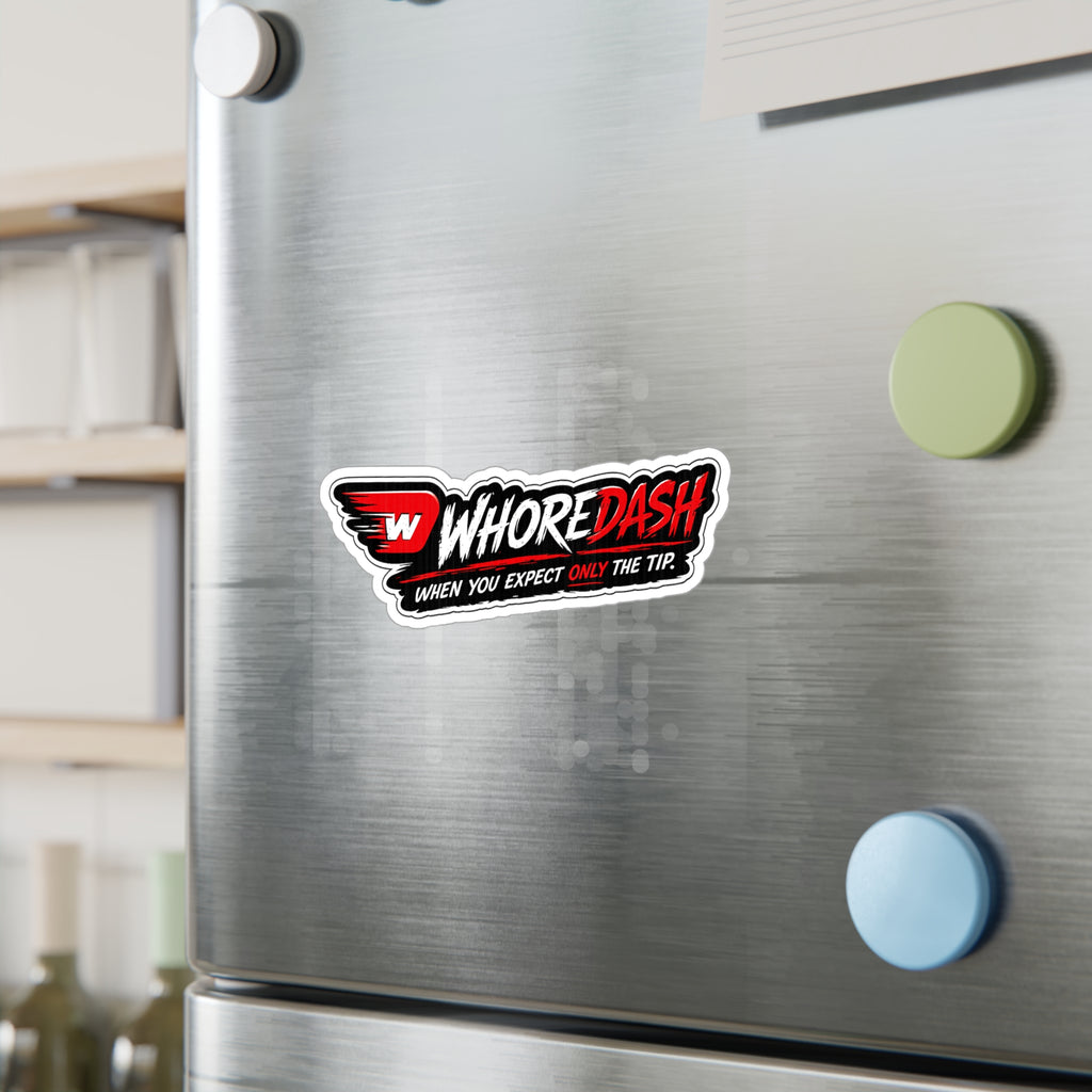 WhoreDash Vinyl Sticker — Funny Racing Logo Kiss-Cut Decal ("When You Expect Only The Tip")