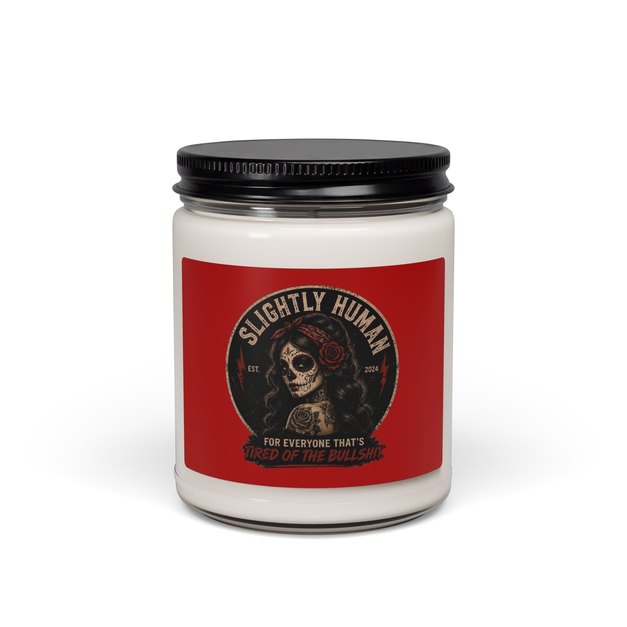 Slightly Human Scented Soy Candle — 9oz Decorative Jar Candle (Sugar Skull Design)