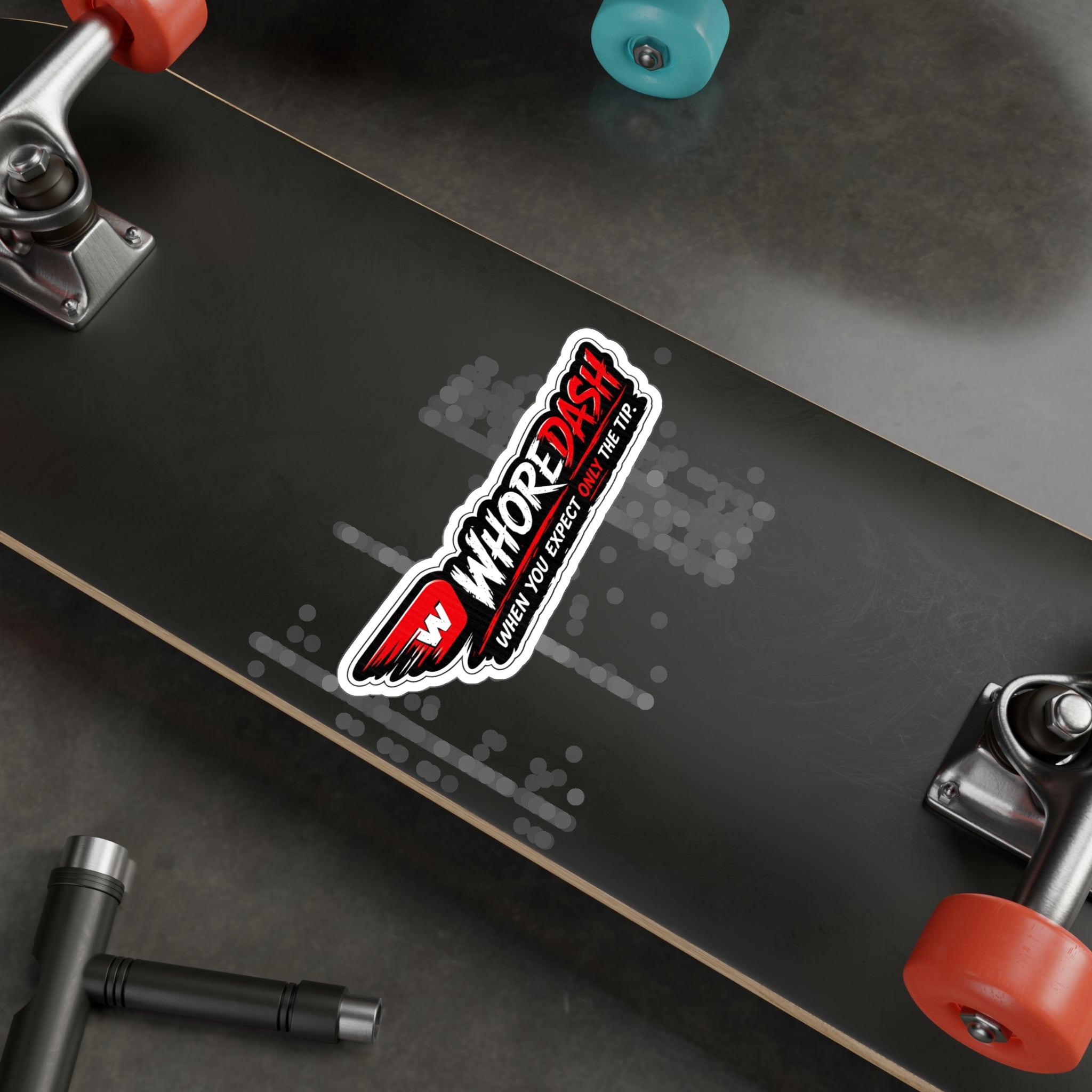 WhoreDash Vinyl Sticker — Funny Racing Logo Kiss-Cut Decal ("When You Expect Only The Tip")