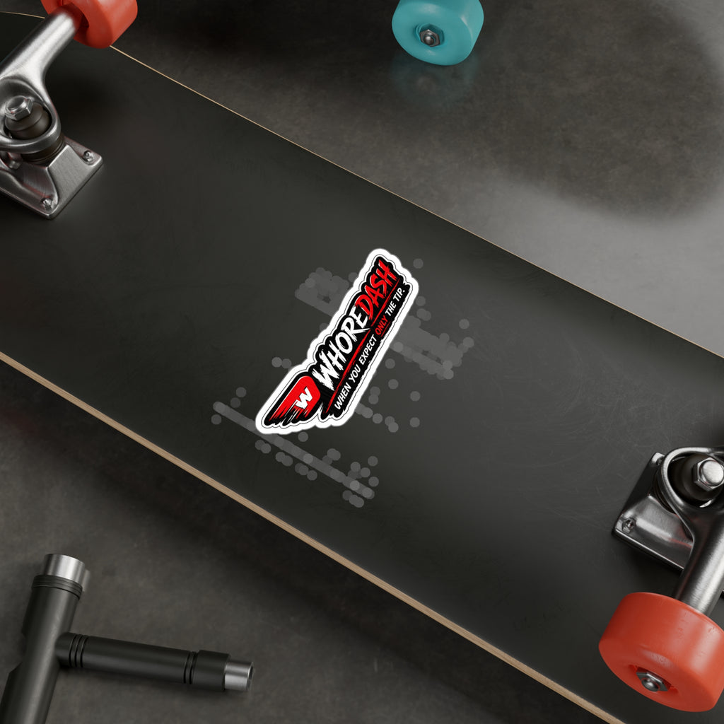 WhoreDash Vinyl Sticker — Funny Racing Logo Kiss-Cut Decal ("When You Expect Only The Tip")