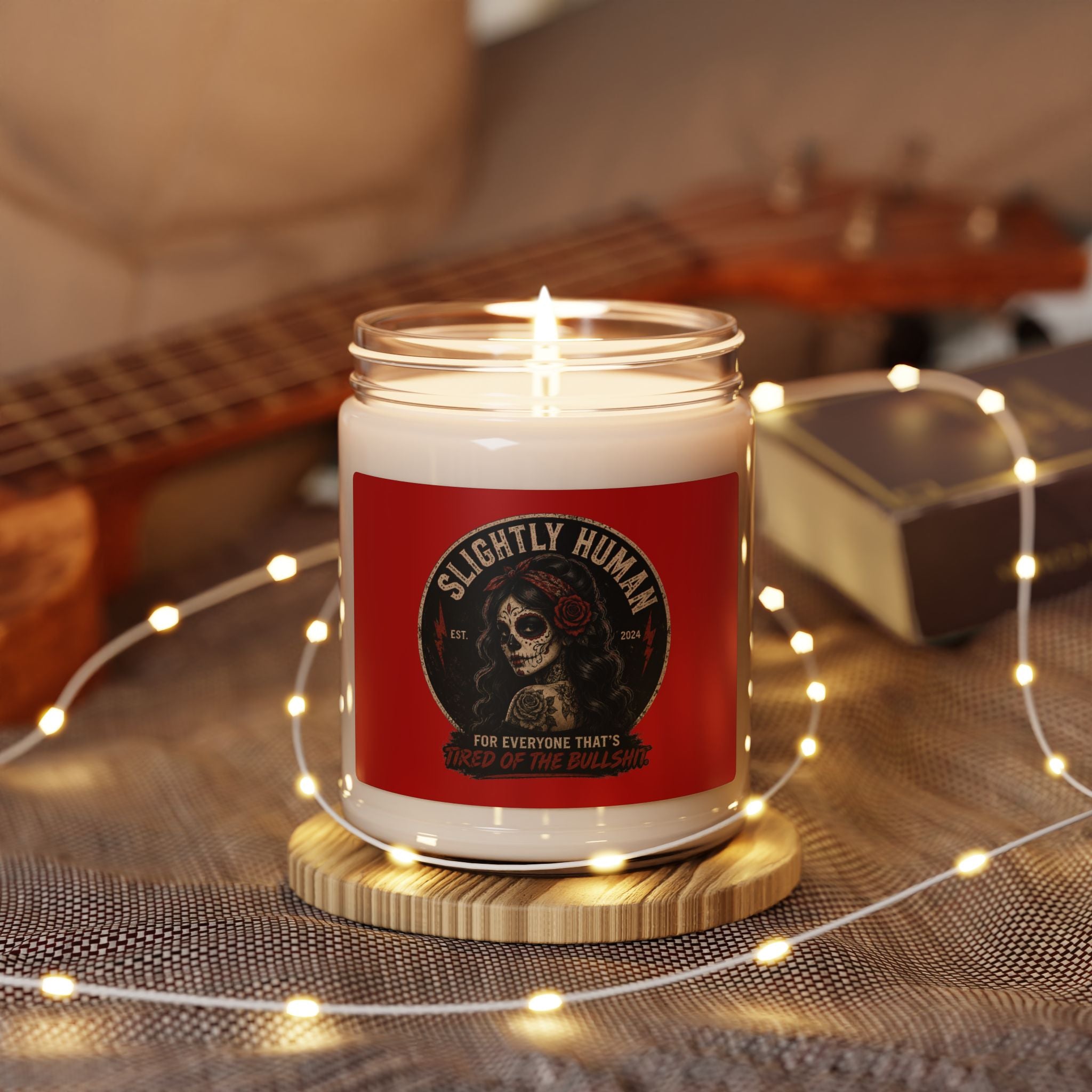 Slightly Human Scented Soy Candle — 9oz Decorative Jar Candle (Sugar Skull Design)