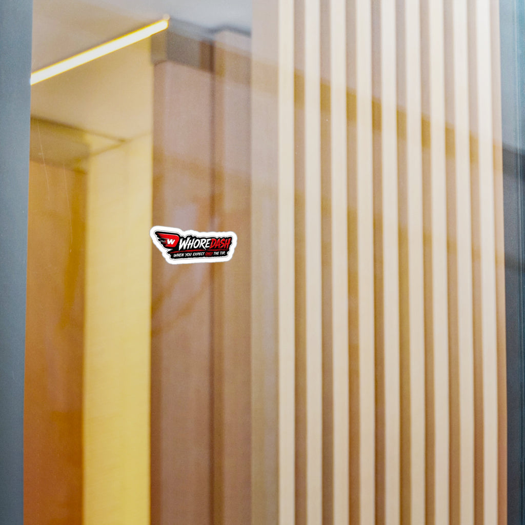 WhoreDash Vinyl Sticker — Funny Racing Logo Kiss-Cut Decal ("When You Expect Only The Tip")