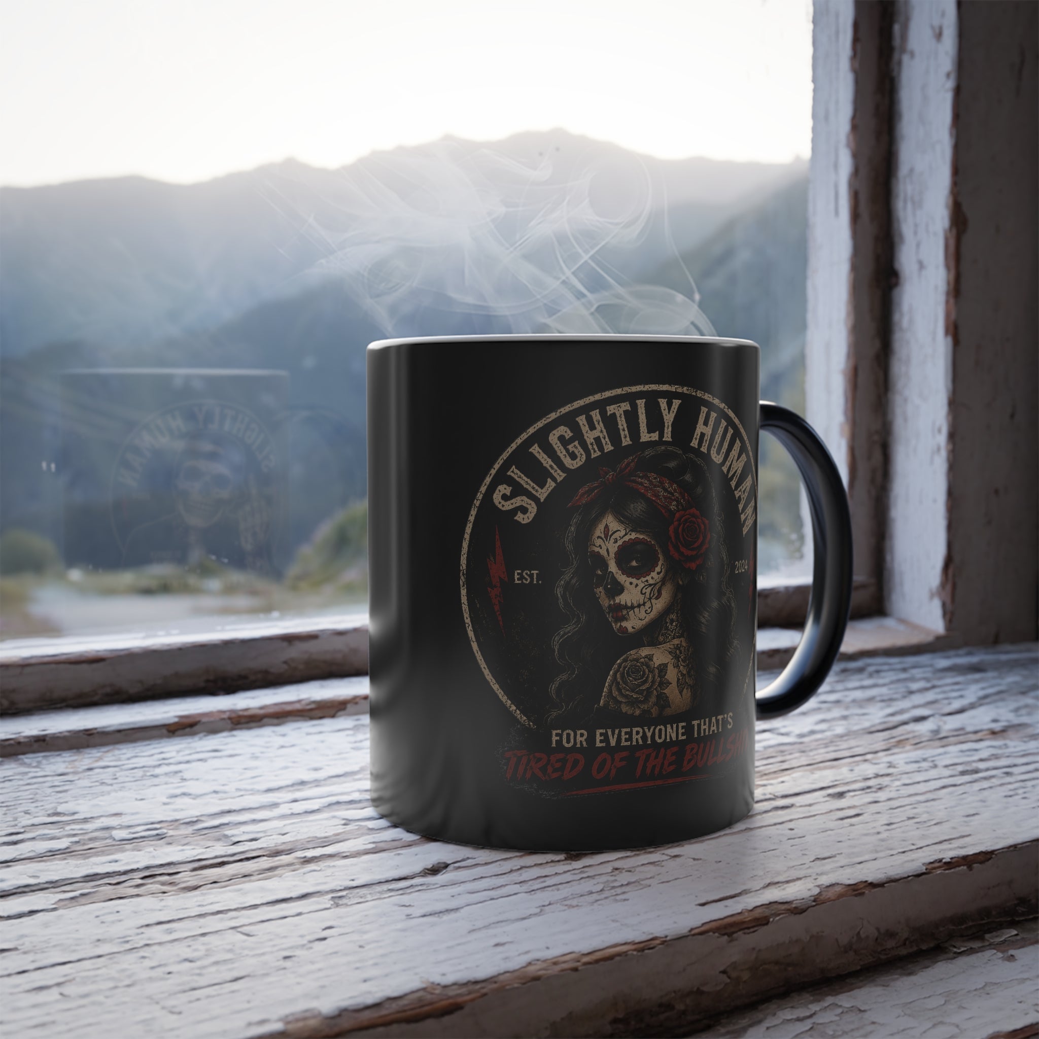 Slightly Human & Sugar Skull Color Morphing Mug 11oz Heat Reveal