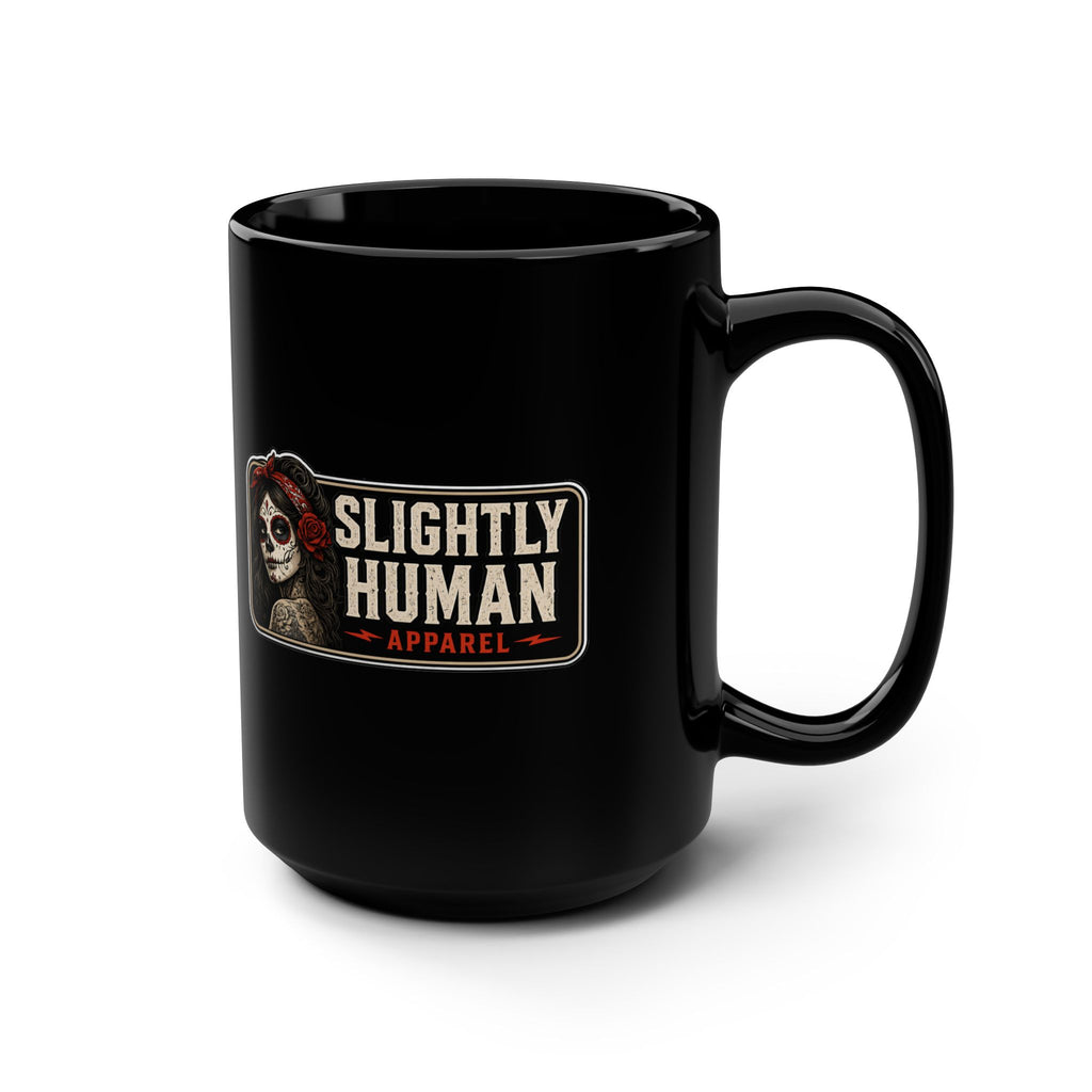 Slightly Human Skull Logo 15oz Black Coffee Mug
