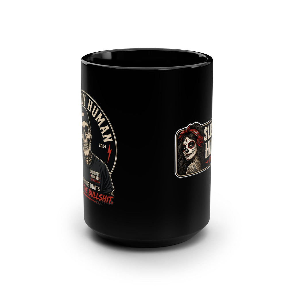 Slightly Human Skull Logo 15oz Black Coffee Mug