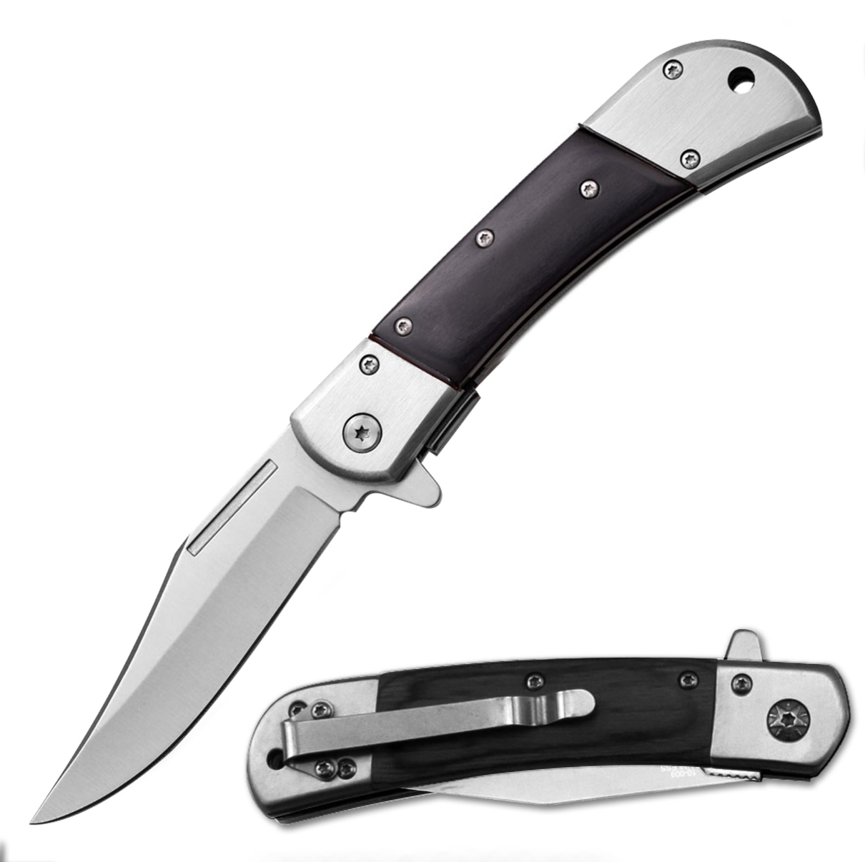 4.75 Inches Closed Spring Assisted Knife With Black Wood Overlay Handle