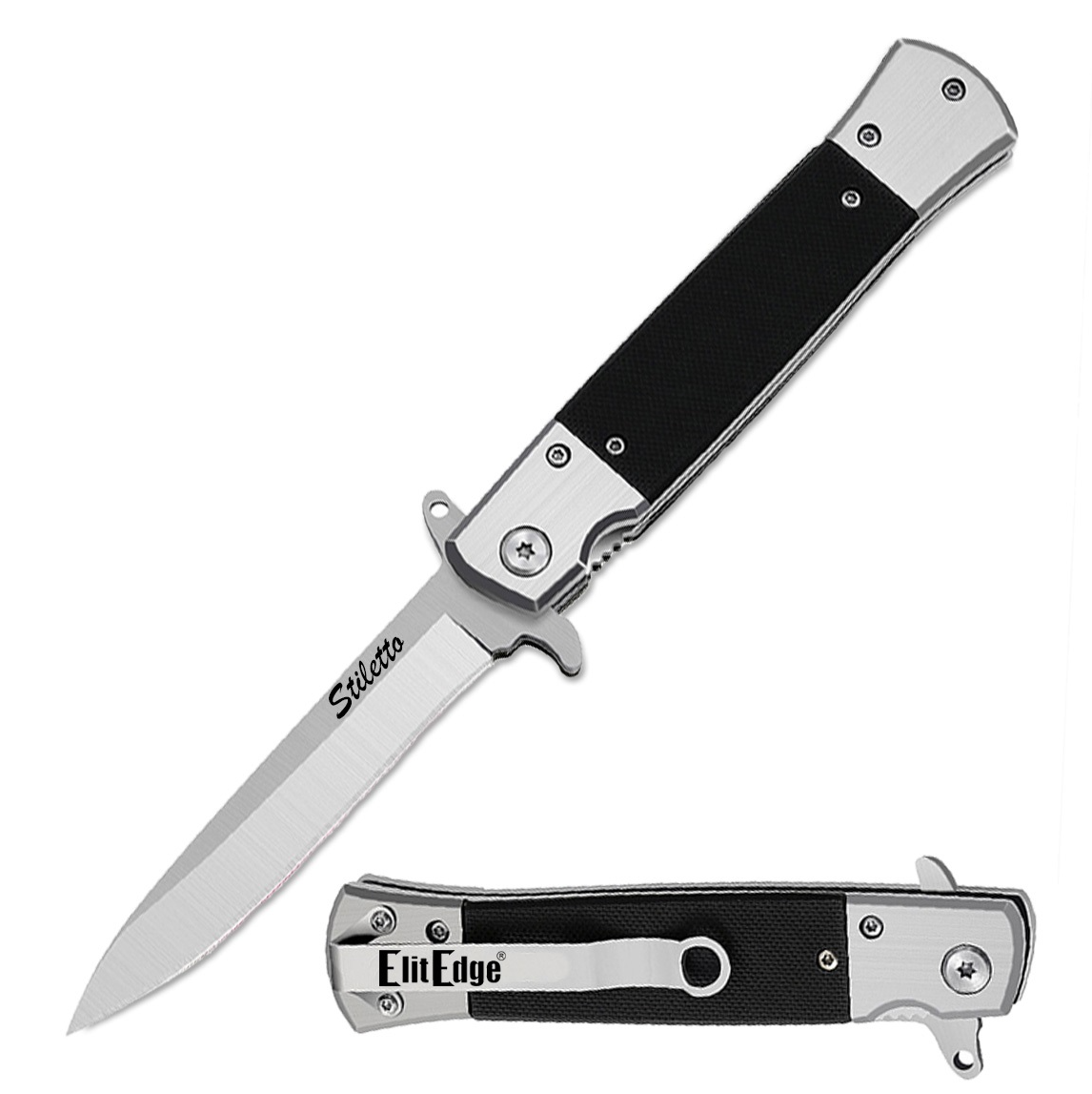 8.5" Classic Italian Style Stiletto Folding Spring Assisted Open Pocket Knife