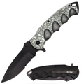8.5" Huntsman Grey Cracked Design Handle Spring  Assist Pocket Knife