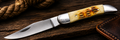 6" White Bone Handle Folding Pocket Knife with Vinyl Sheath