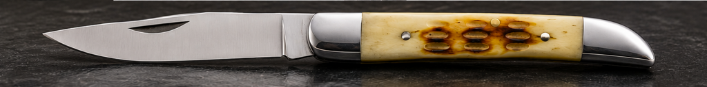 6" White Bone Handle Folding Pocket Knife with Vinyl Sheath