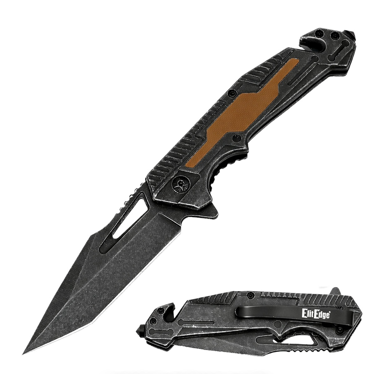 8.5'' Stonewashed Spring Assist Tanto Blade Pocket Knife - Tactical G10 Handle